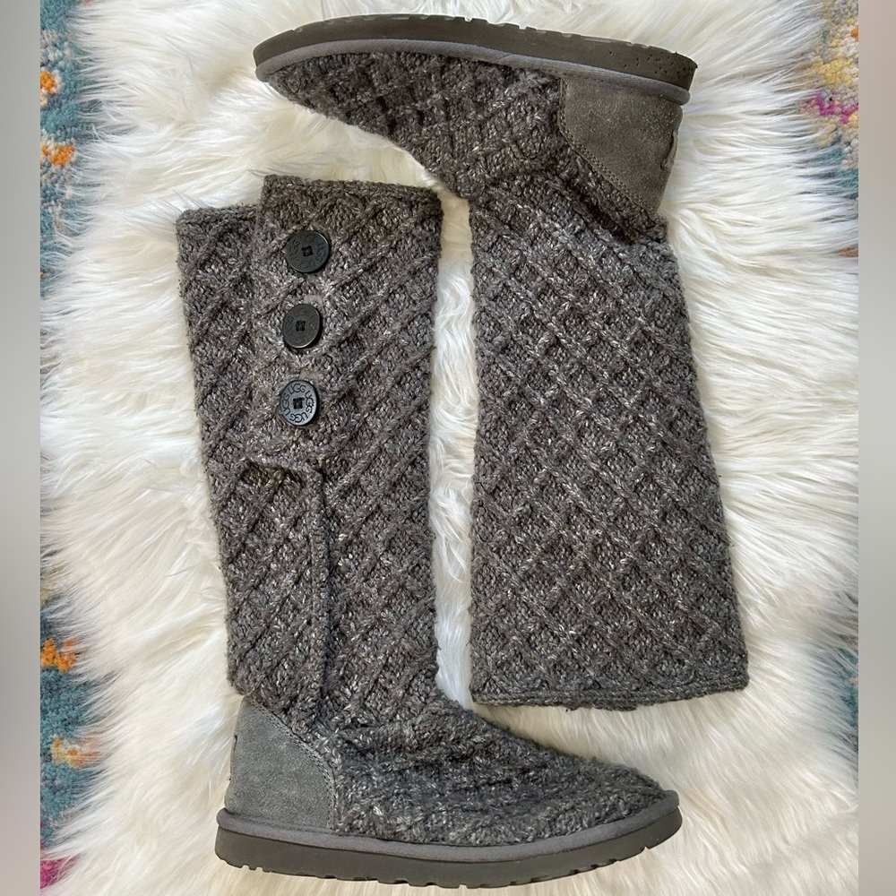 UGG Gray Knit Button Women's Cardy Boots